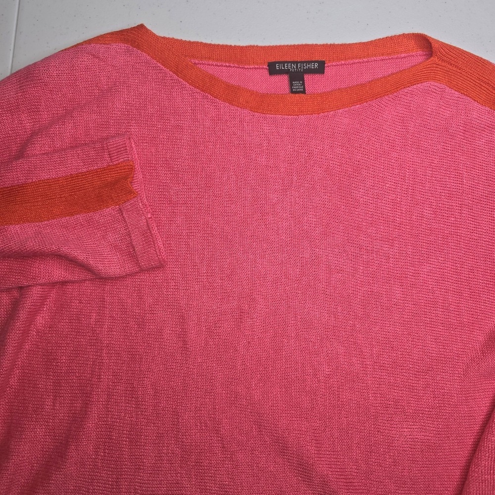 EILEEN FISHER Petite Small Pink Orange Linen Sweater -2638